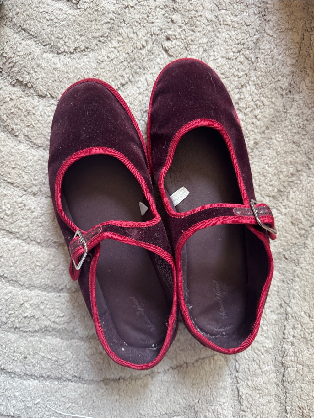Women’s Burgundy Velvet Mary Jane Flats
